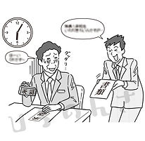 残業で部下の書類を承認する上司のイラスト
