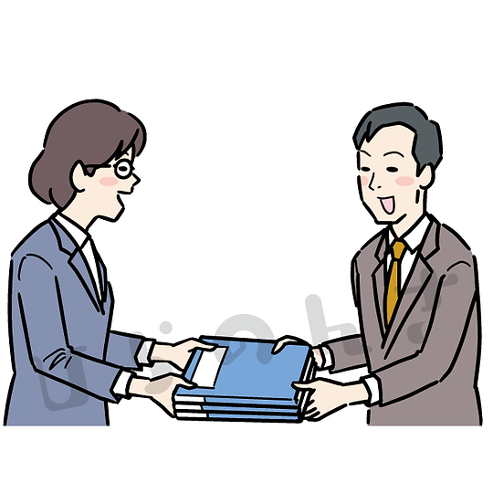 書類を渡す女性と受け取る男性のイラスト