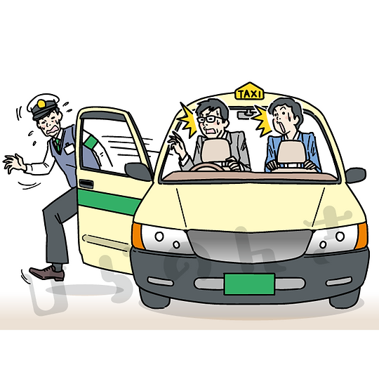 タクシーから運転手が逃げ出して困る男性の夢のイラスト