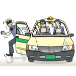 タクシーから運転手が逃げ出して困る男性の夢のイラスト