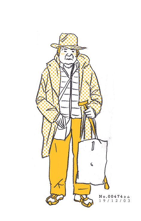 街で見かけた人物の全身イラスト。年代のの、性別。