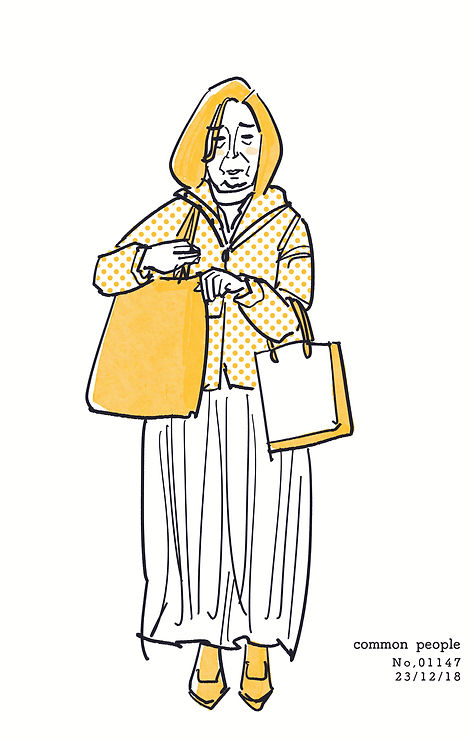 街で見かけた人物の全身イラスト。年代のの、性別。