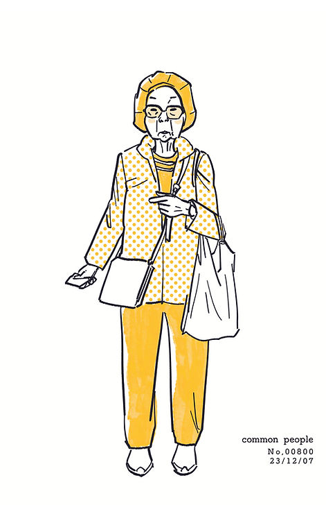 街で見かけた人物の全身イラスト。年代のの、性別。