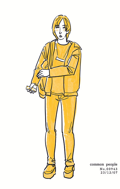 街で見かけた人物の全身イラスト。年代のの、性別。