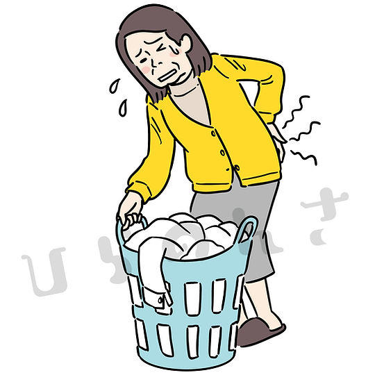 洗濯物を運んで腰を痛める女性のイラスト