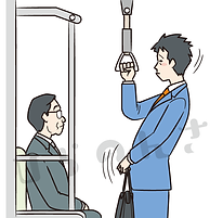 電車で姿勢の悪いサラリーマンのイラスト