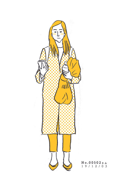 街で見かけた人物の全身イラスト。年代のの、性別。