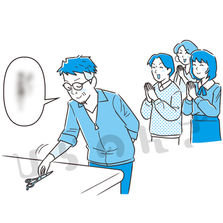 引退する美容師を見守る後輩たちのイラスト