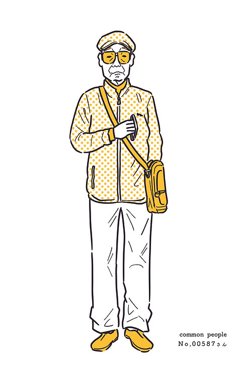 街で見かけた人物の全身イラスト。年代のの、性別。