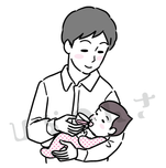 薬を呑ますお父さんのイラスト