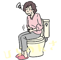 トイレでお腹をさする女性のイラスト