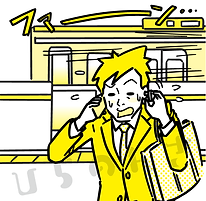 駅のホームで電話をする男性のイラスト