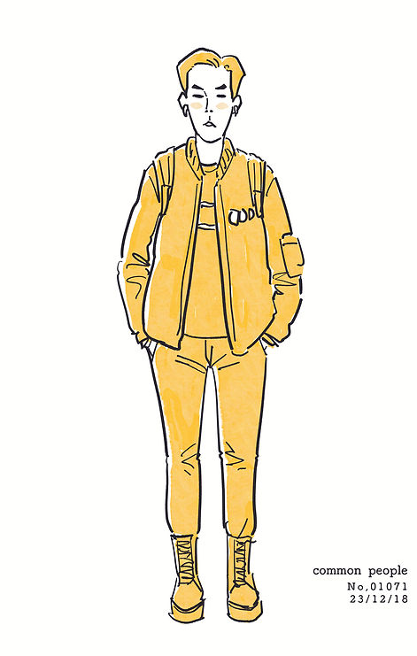街で見かけた人物の全身イラスト。年代のの、性別。