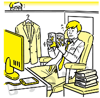 満喫でサボるサラリーマンとそれを観ている上司のイラスト