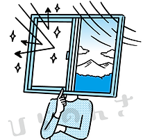 窓の利点を示すキャラクターイラスト