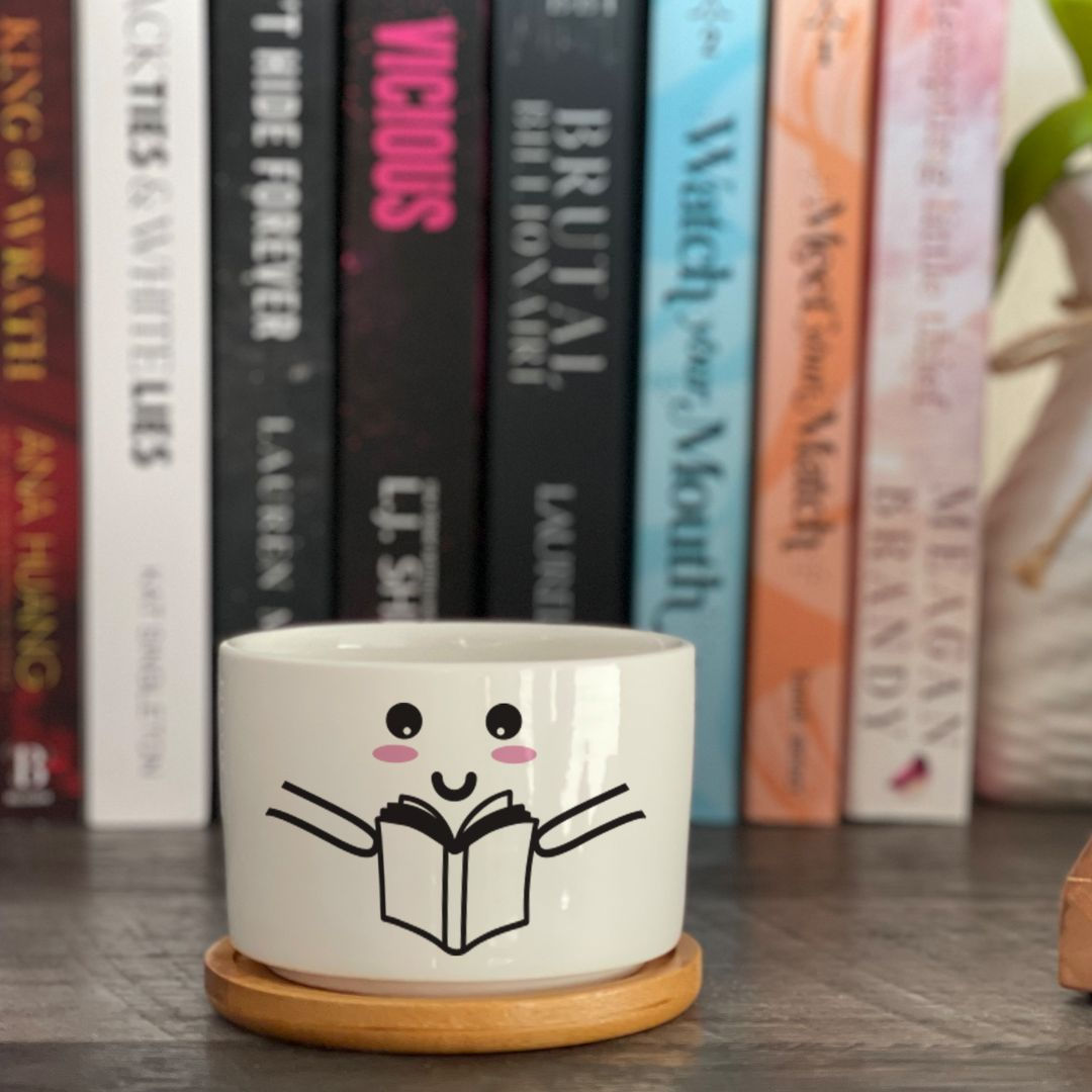 Blushing Reader Miniature Ceramic Succulent Pots