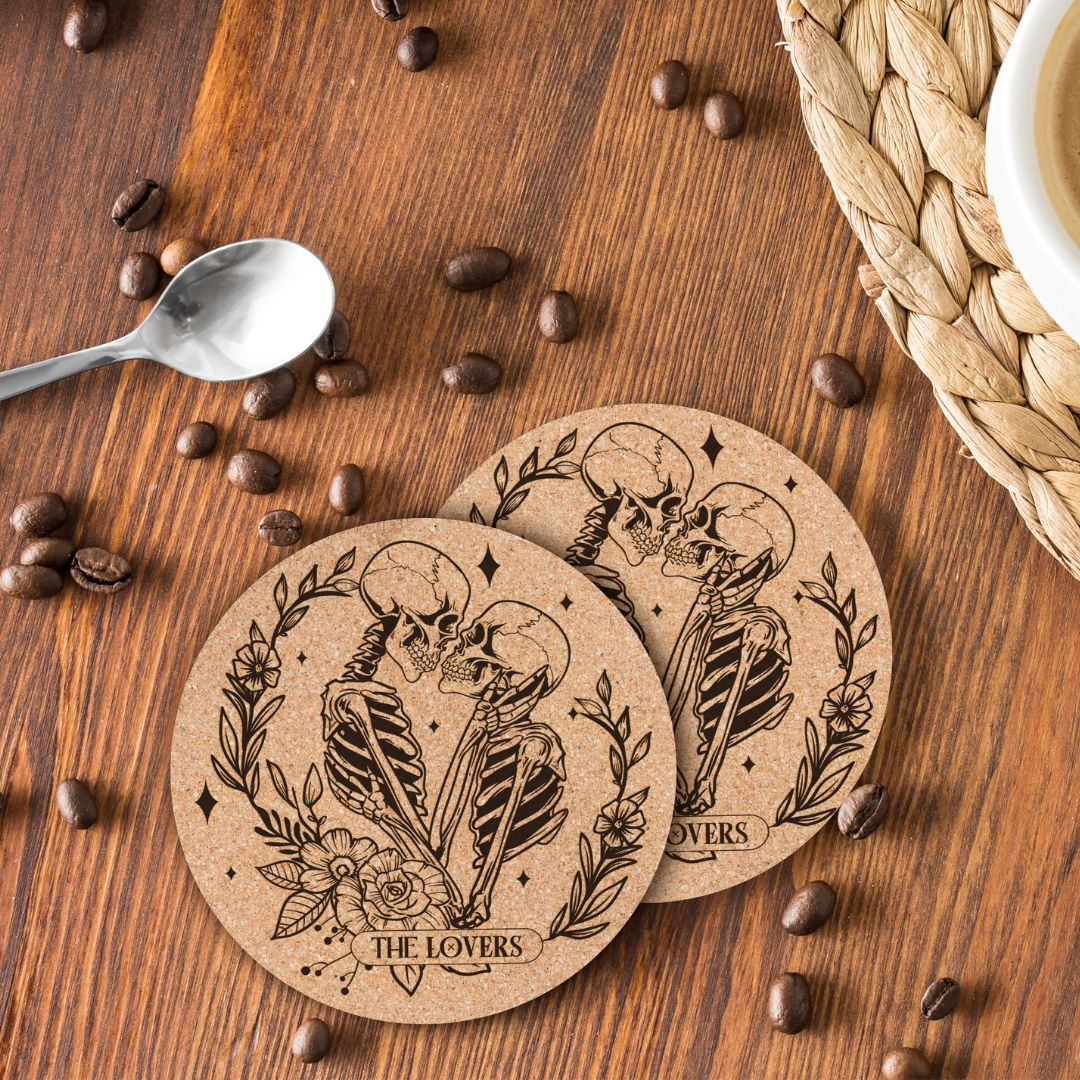 The Lovers Tarot Card Style Cork Coaster