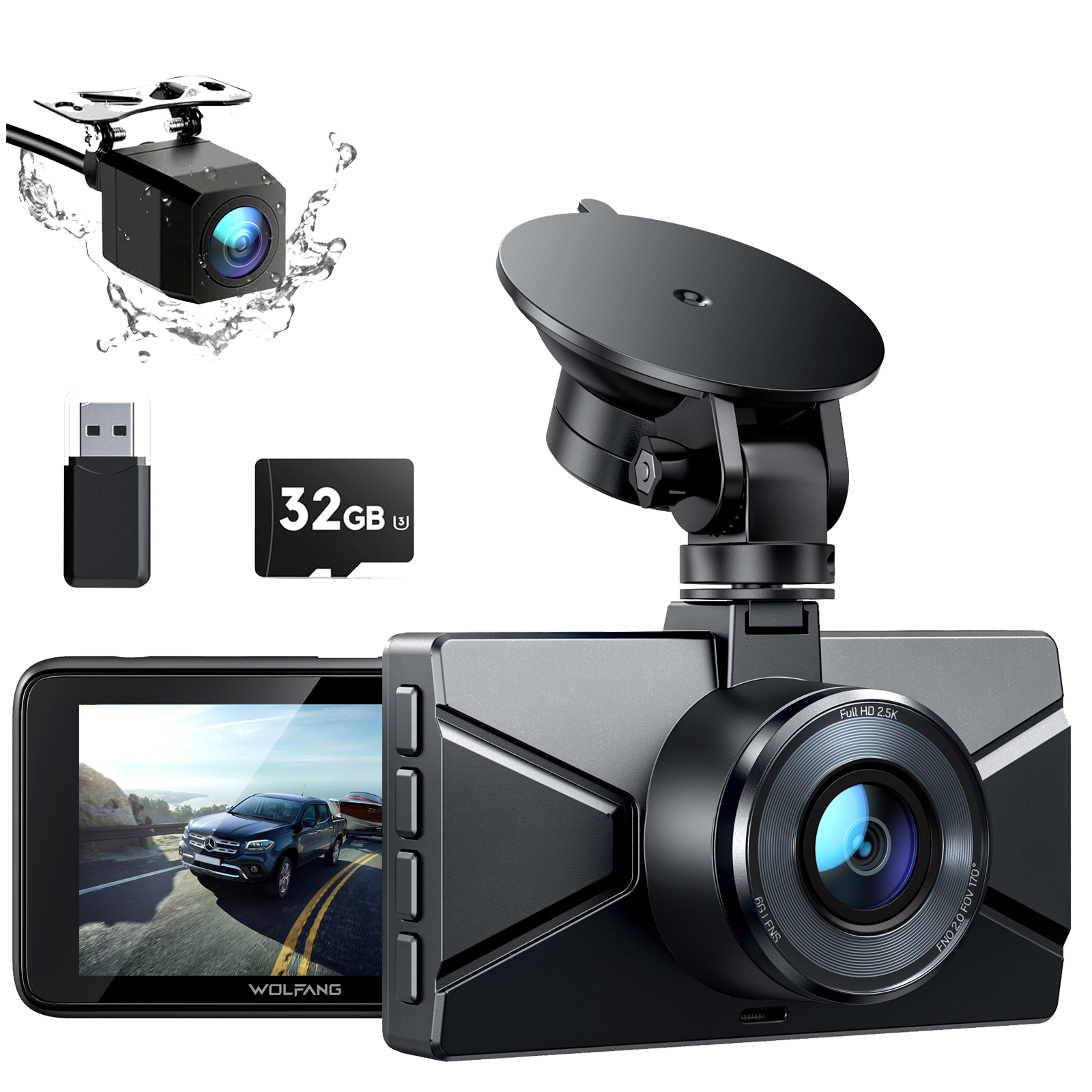 Dash Cam WD02 2.5K Front & Rear| 32GB Included