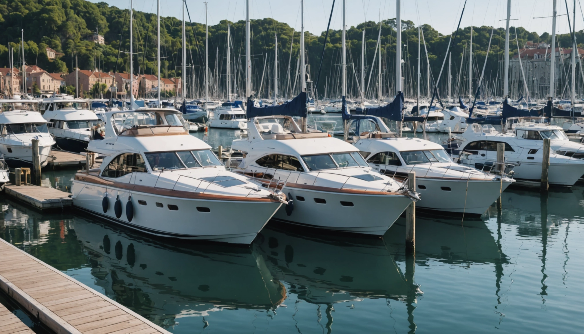Inflatable boat fenders protecting a yacht at the marina
