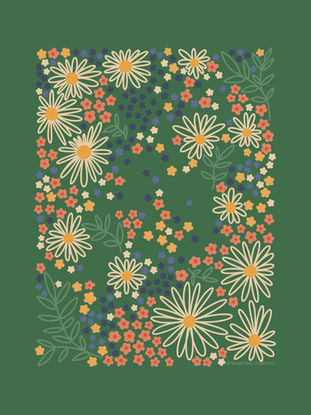 Illustration of Stylized floral pattern with colorful flowers on green background