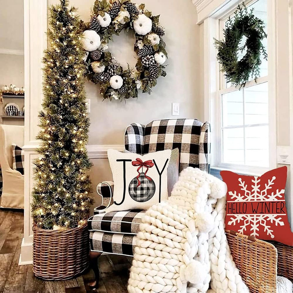 Farmhouse living room decorated for Christmas