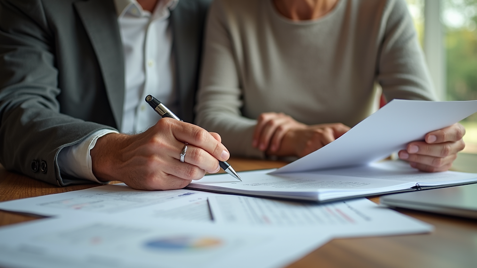 Close-up view of a senior couple reviewing documents together