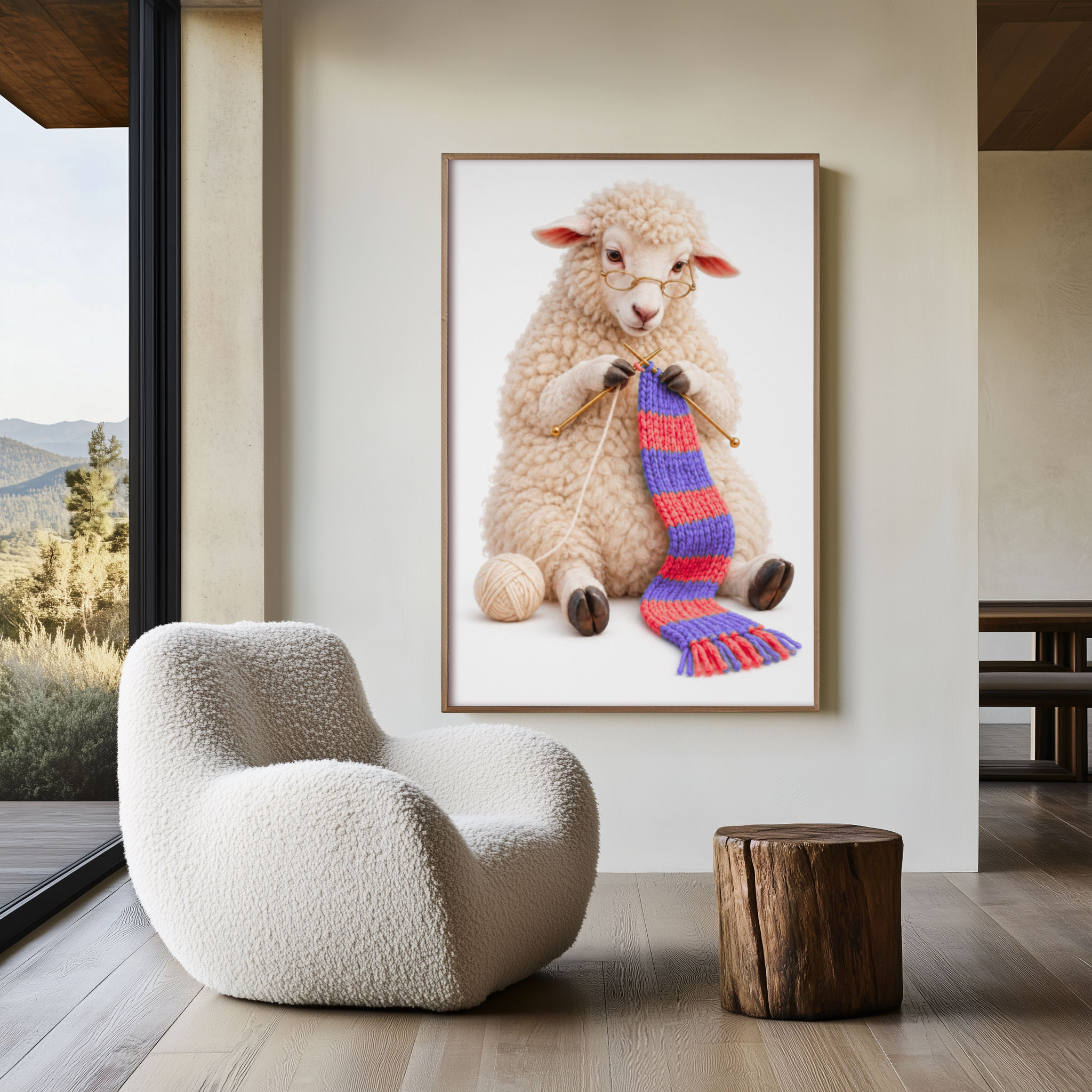 Self-Made | Funny Knitting Sheep Premium Semi-Gloss Wall Art Print