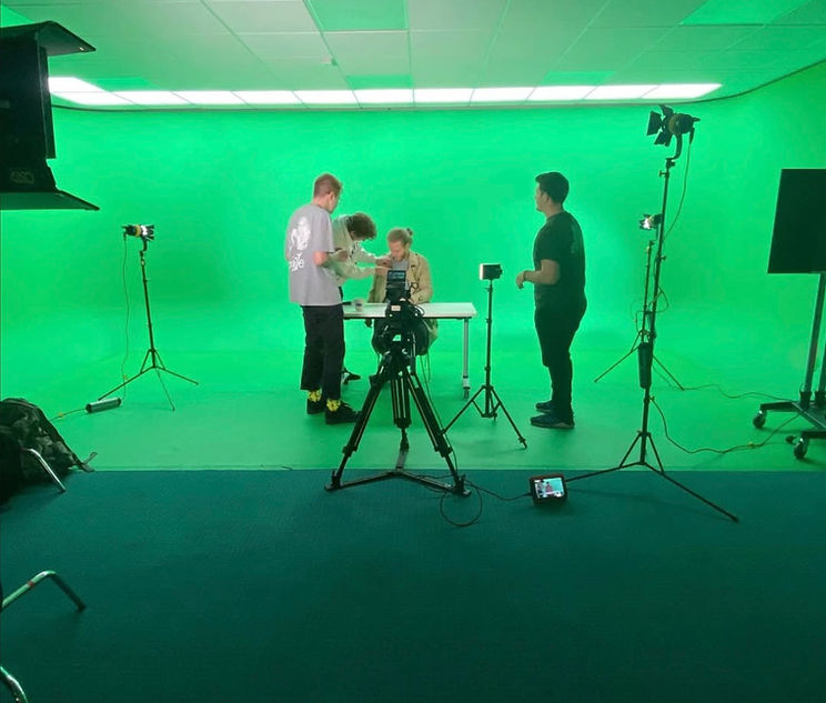 On set in a green screen studio