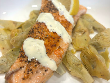 Salmon with Artichoke Hearts and Easy Aioli
