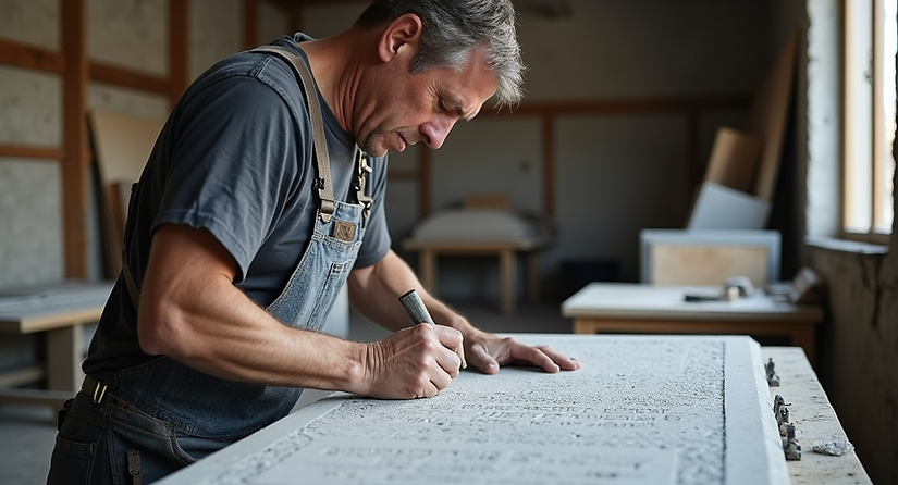 Craftsmen-in-a-stone-masonry-workshop-expertly-chiseling-and-polishing-a-granite-memorial-