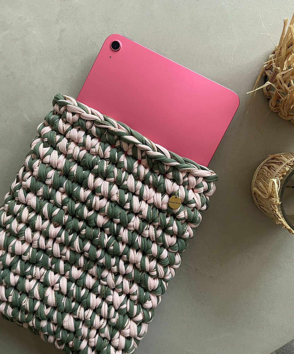 Housse Ipad Ben - Kaki & Rose poudrée