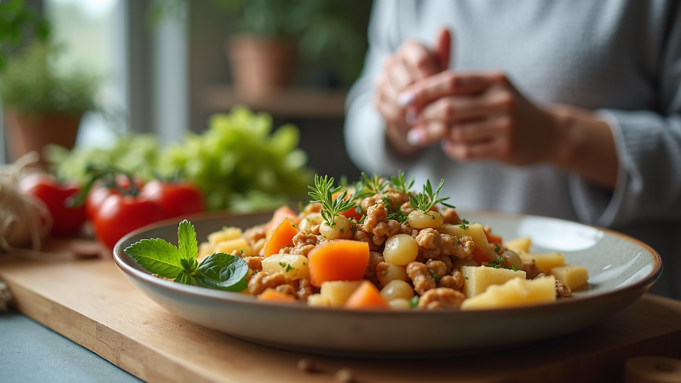 Close-up view of a nutritious meal prepared for a senior at home