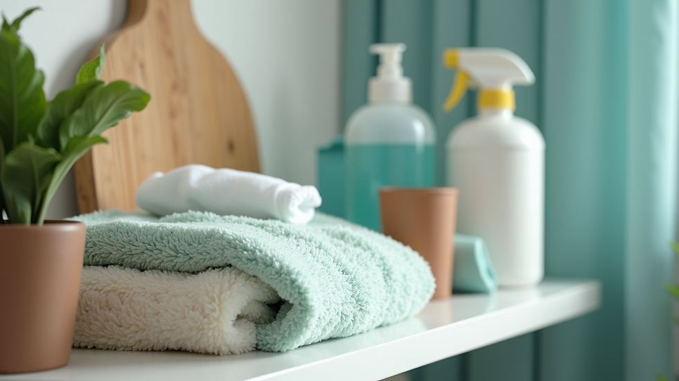 Close-up view of well-organized cleaning supplies in a neat space