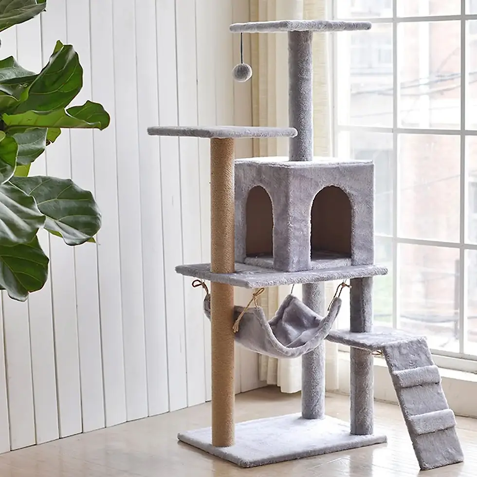 Thumbnail: Cat Scratcher Tree - Sisal Rope Grey Carpet w/ Hammock