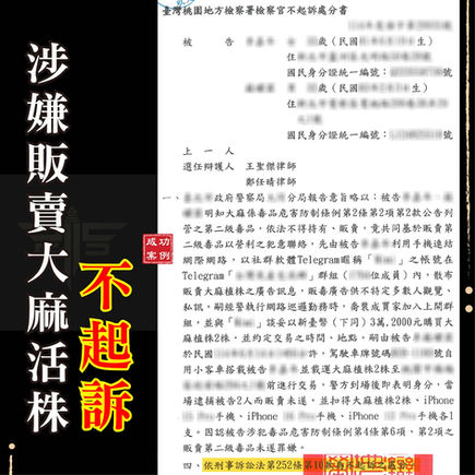 |毒品案|遭控販賣大麻活株,獲不起訴