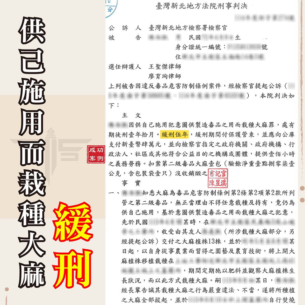｜毒品案｜涉供己施用而栽種大麻，獲緩刑