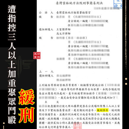 |刑案|遭指控三人以上加重聚眾鬥毆,獲緩刑3年!