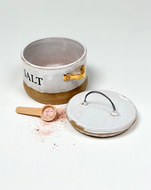 Thumbnail: Medium Rustic White Salt Jar with wire handle