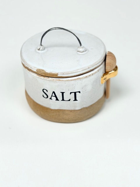 Thumbnail: Medium Rustic White Salt Jar with wire handle