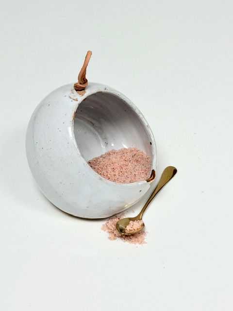 Large Salt Pig with Leather Handle