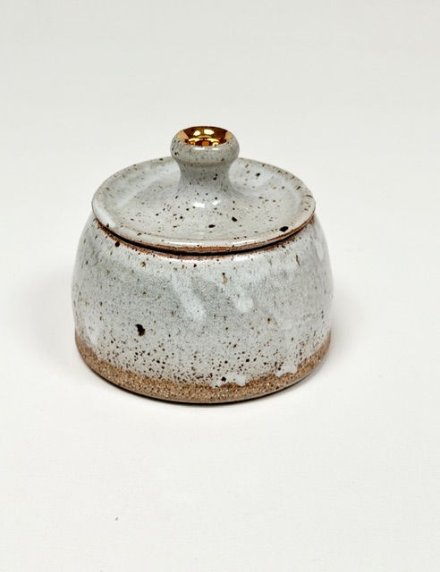 Light Blue Speckled Jar with Gold