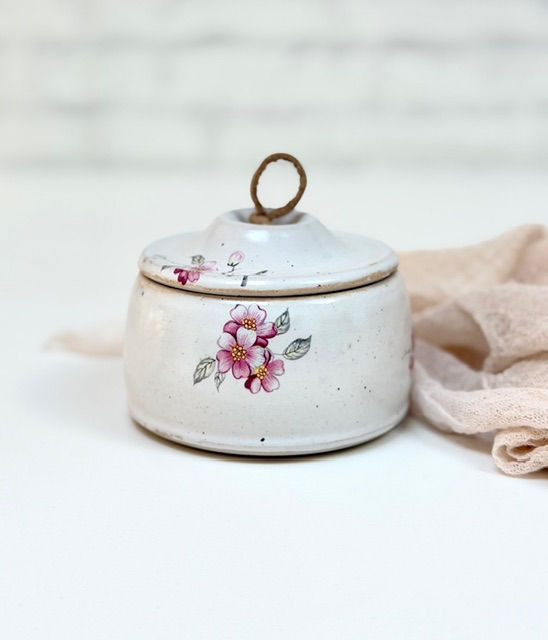 Thumbnail: Cherry Blossom Jar with Tan Leather Handle
