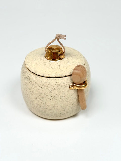 Thumbnail: Piha Buff Jar with Gold and Leather Handle