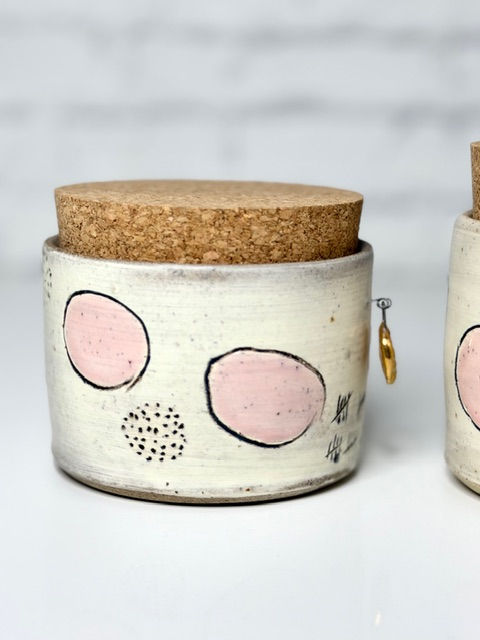Thumbnail: Pink Circle Jar with Cork Lid and Gold Charm