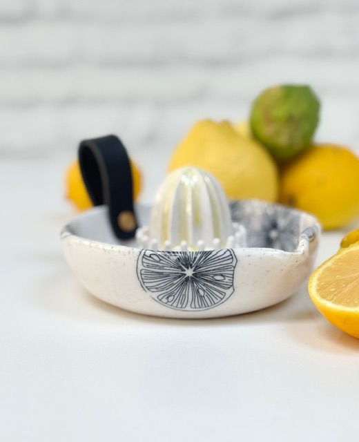 Thumbnail: Piha White Citrus Squeezer with Lemons and Black Leather Strap