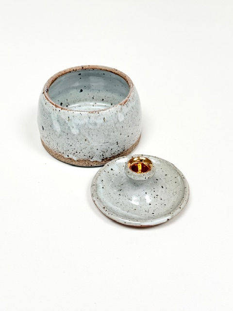 Thumbnail: Light Blue Speckled Jar with Gold