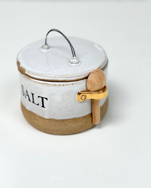 Thumbnail: Medium Rustic White Salt Jar with wire handle