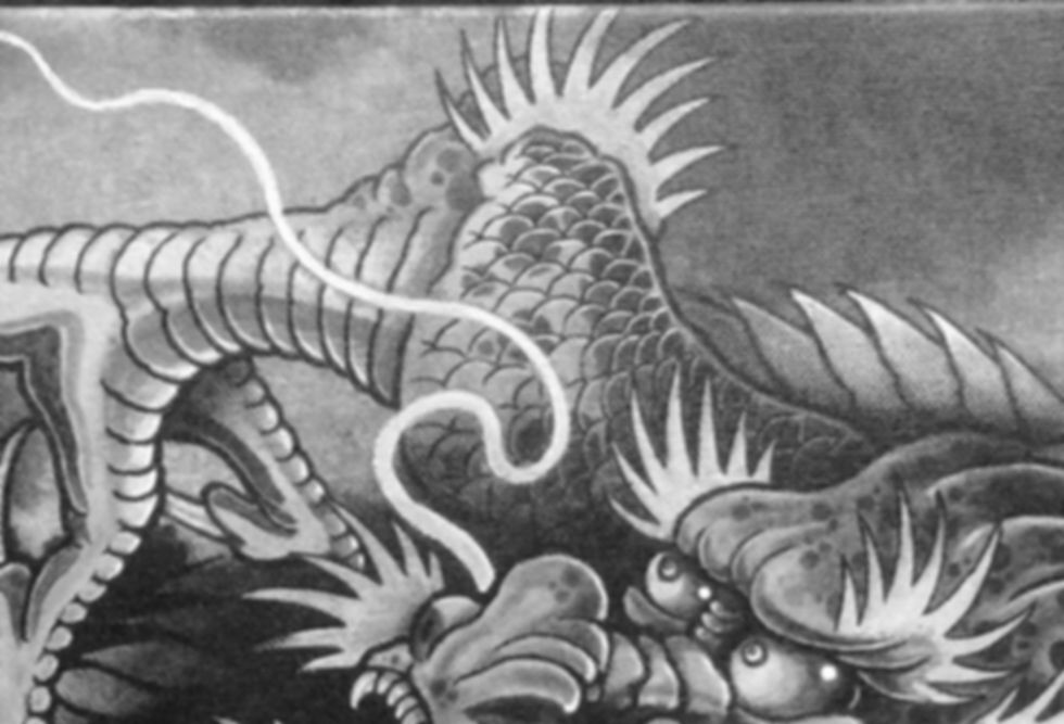 schwarz weiss drachen gemälde