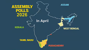 Assembly polls 2026 map showing Kerala, Tamil Nadu, West Bengal, Assam and Puducherry