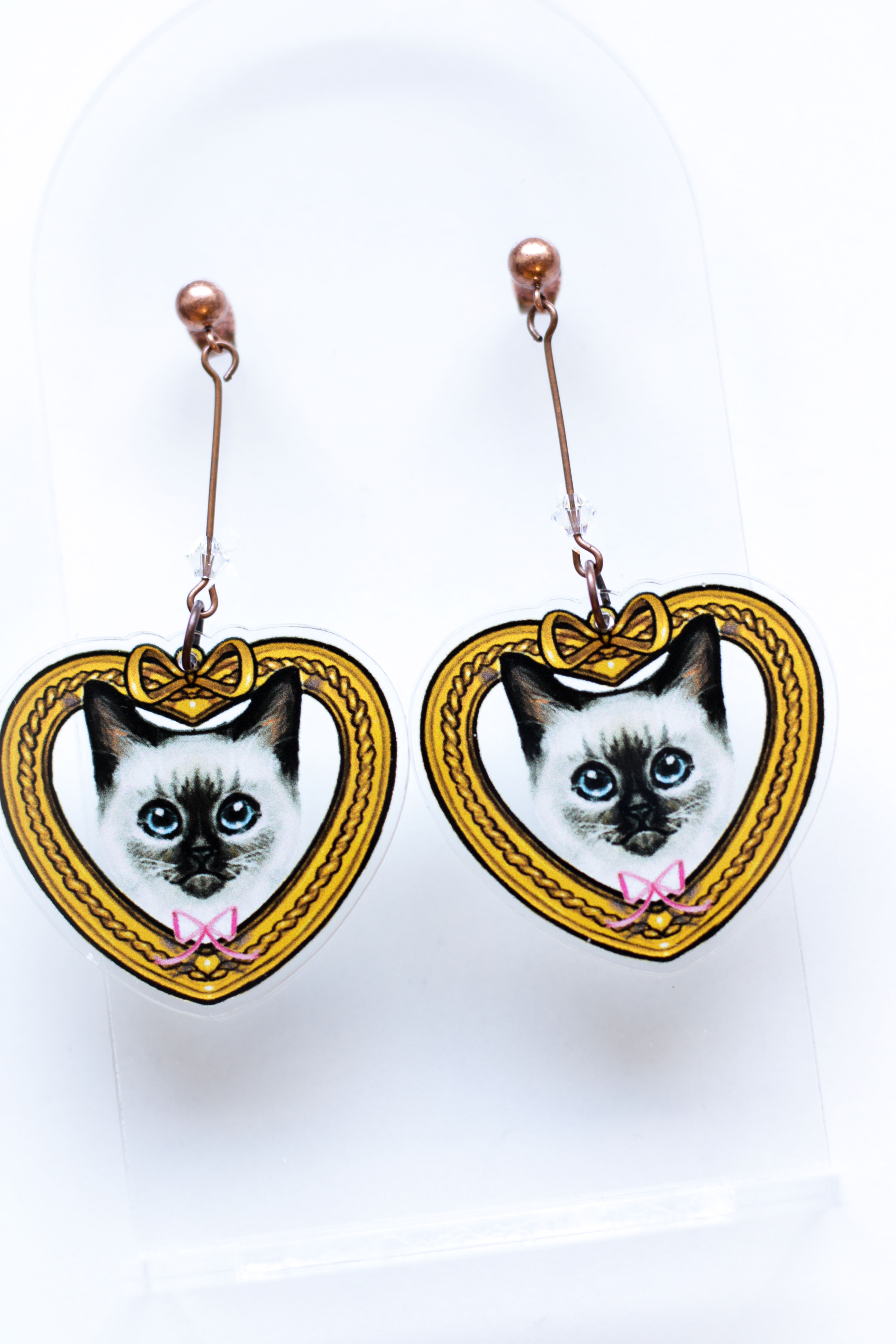 Framed Sweetheart Siamese Kitten Earrings